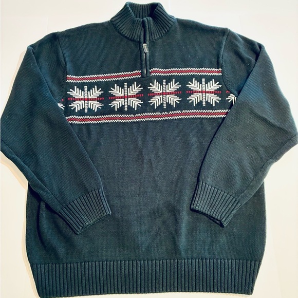 Chaps Nordic 1/4 Zip Sweater Men’s XL Tall Navy Blue 100% Cotton Snowflake - Picture 1 of 5